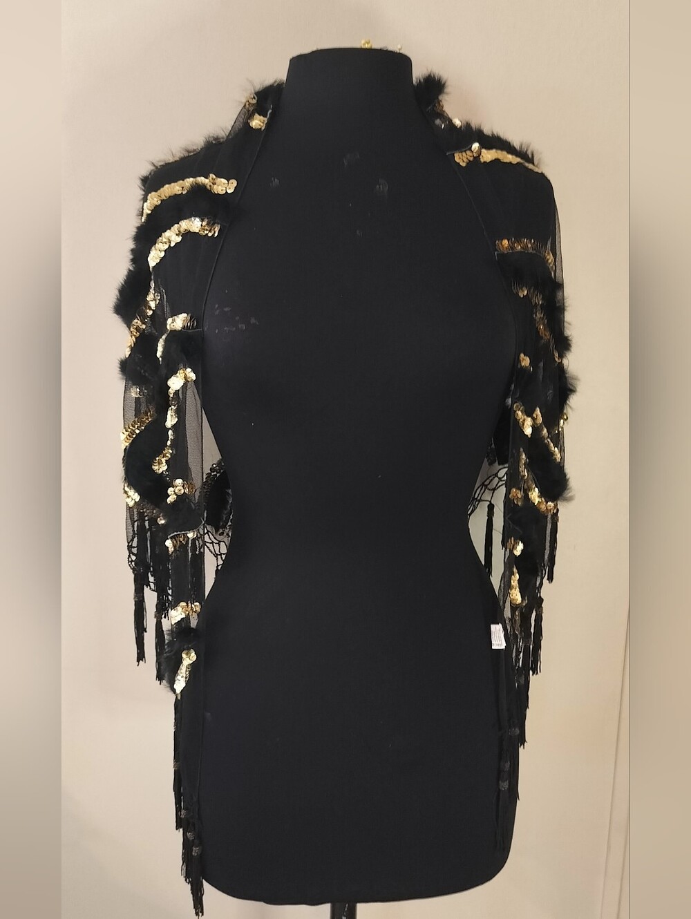 Black Sequin Fringe Capelet - Evening Shrug